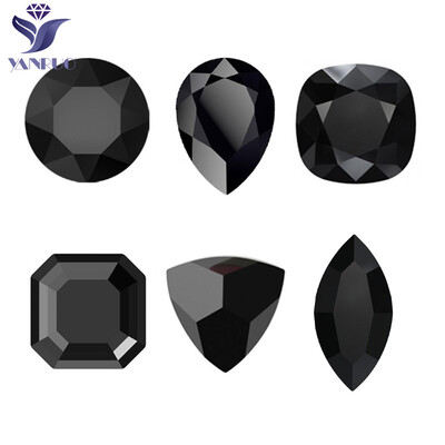 YANRUO Jet Black üveg strasszok Minden alakú körömdíszítések Crystal Strass Pointback Több alakú formatervezés Szépségkiegészítők