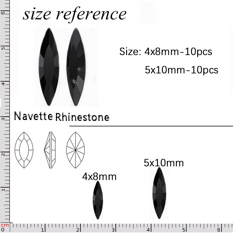 YANRUO Jet Black stakleni kamenčići svih oblika Ukrasi za nokte Crystal Strass Pointback Kozmetički dodaci u više oblika