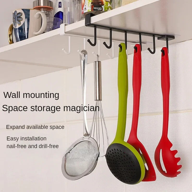 Suport pentru ceașcă de cafea cu 6 cârlige, cu cârlige alb, negru, dulap de bucătărie multifuncțional, organizator pentru articole diverse