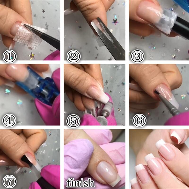 Stiklo pluošto šilko nagų apvyniojimo apsauga Lipni nagų lako gelio priauginimo lipdukų antgaliai