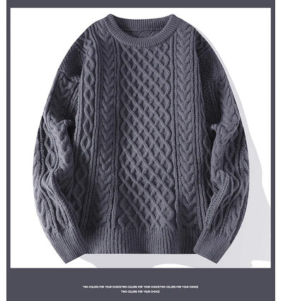 Vintage jednobojni pulover za muškarce u američkom stilu, ležeran, pleteni kroj s okruglim izrezom Modni trendi dolazak jesen/zima
