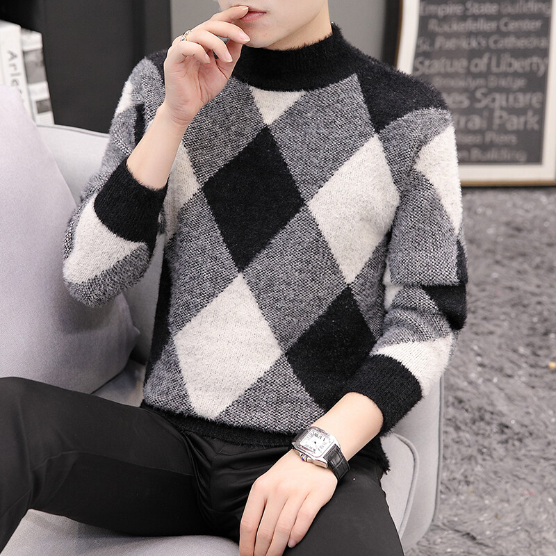 Ανδρικό πουλόβερ ζεστό βιζόν κασμίρ Νέο πουλόβερ πουλόβερ με στρογγυλό γιακά χειμώνα