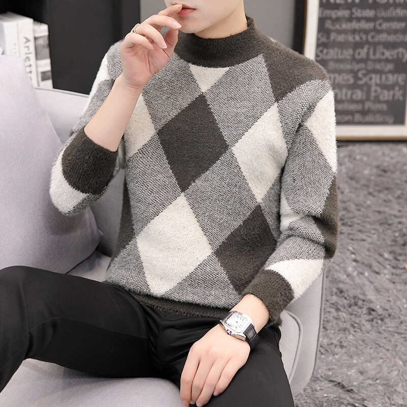 Ανδρικό πουλόβερ ζεστό βιζόν κασμίρ Νέο πουλόβερ πουλόβερ με στρογγυλό γιακά χειμώνα