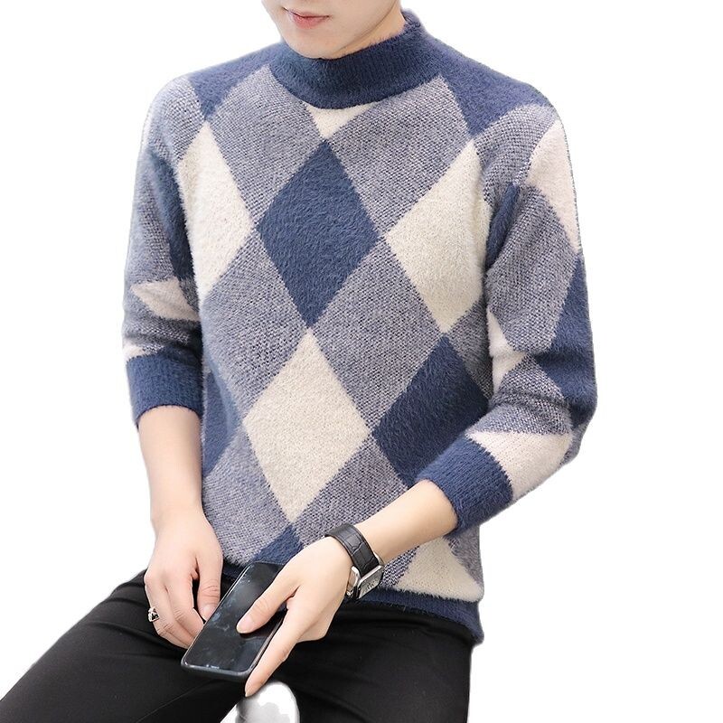 Ανδρικό πουλόβερ ζεστό βιζόν κασμίρ Νέο πουλόβερ πουλόβερ με στρογγυλό γιακά χειμώνα