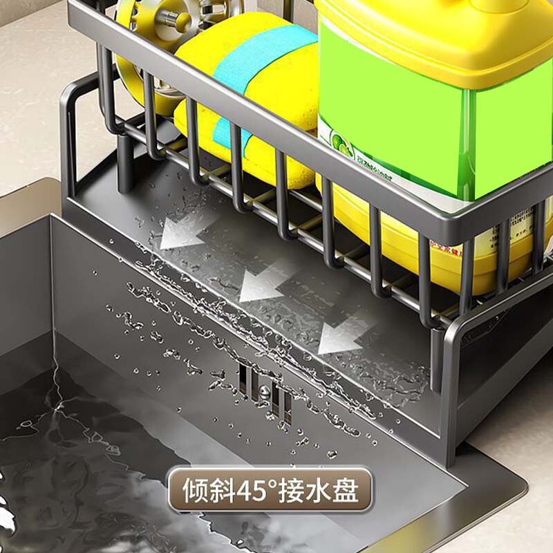 Поставка за оттичане на кухненска мивка Органайзер ABS пластмаса Самооттичаща се полица за мивка Държач за гъба за сапун Поставка за кърпи Поставка за кърпи филтърна кошница