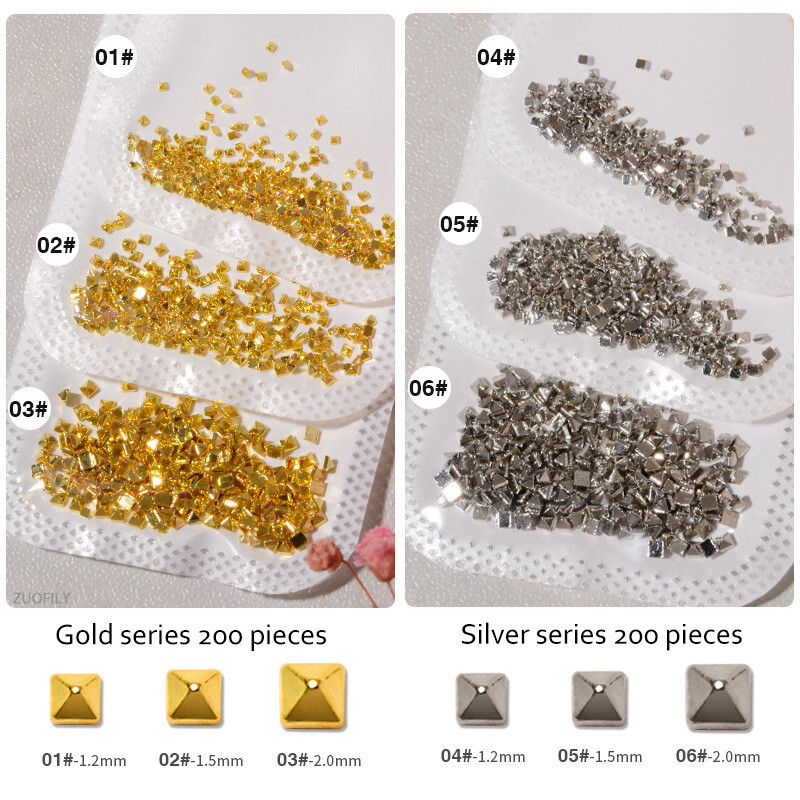 200 kom/vrećica Ukrasi za nokte za zakivanje Zlatni srebrni kristalni dijamanti za nokte Ukrasi za nokte Dragulji u više veličina Metalne ravne zakovice za nokte Zakovci