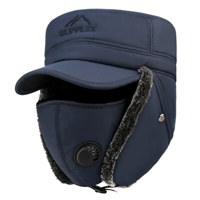 Μόδα Νέα Καπέλα χειμερινού βομβαρδισμού Ανδρική μάσκα βορειοανατολικής μάσκας Ushanka Lei Feng Καπέλο εξωτερικού χώρου αντιανεμικό Keep ζεστό Χοντρές ωτοασπίδες Flat-top Cap