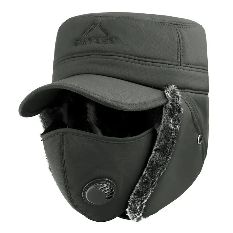 Μόδα Νέα Καπέλα χειμερινού βομβαρδισμού Ανδρική μάσκα βορειοανατολικής μάσκας Ushanka Lei Feng Καπέλο εξωτερικού χώρου αντιανεμικό Keep ζεστό Χοντρές ωτοασπίδες Flat-top Cap