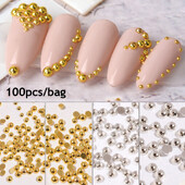 100 vnt/stal. 1-3 mm 3D auksinis sidabrinis pusapvalus rutulinis žavesys nagų dailinimuisi metalinės kniedės Nagų dailės dekoracijos manikiūro nagams