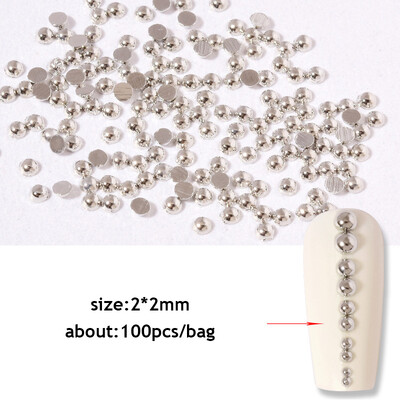 100 vnt/stal. 1-3 mm 3D auksinis sidabrinis pusapvalus rutulinis žavesys nagų dailinimuisi metalinės kniedės Nagų dailės dekoracijos manikiūro nagams