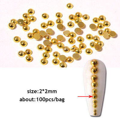 100 vnt/stal. 1-3 mm 3D auksinis sidabrinis pusapvalus rutulinis žavesys nagų dailinimuisi metalinės kniedės Nagų dailės dekoracijos manikiūro nagams