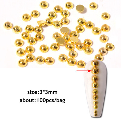 100 vnt/stal. 1-3 mm 3D auksinis sidabrinis pusapvalus rutulinis žavesys nagų dailinimuisi metalinės kniedės Nagų dailės dekoracijos manikiūro nagams