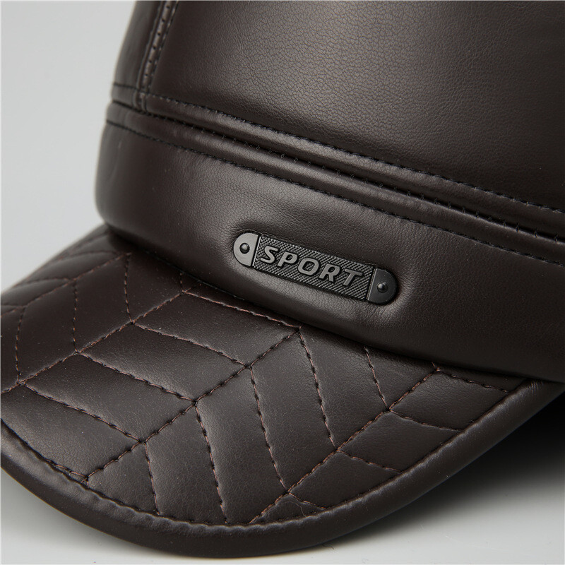 Žieminė vyrų šalta ir šilta beisbolo kepurė paminkštinta stora senelio odinė kepurė Kasdieninė ausų apsauga Anties liežuvio kepurė Oda plokščia kepurė