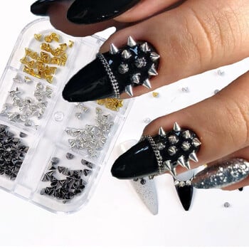 Περίπου 150 τμχ/κιβώτιο Punk Cone Spike Nail Charms Studs Cool Girl Rock Mini 1,5-3mm Μεταλλικό χρυσό ασημί πριτσίνι για DIY ντεκόρ νυχιών