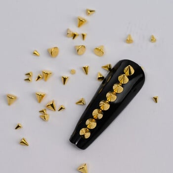 Περίπου 150 τμχ/κιβώτιο Punk Cone Spike Nail Charms Studs Cool Girl Rock Mini 1,5-3mm Μεταλλικό χρυσό ασημί πριτσίνι για DIY ντεκόρ νυχιών