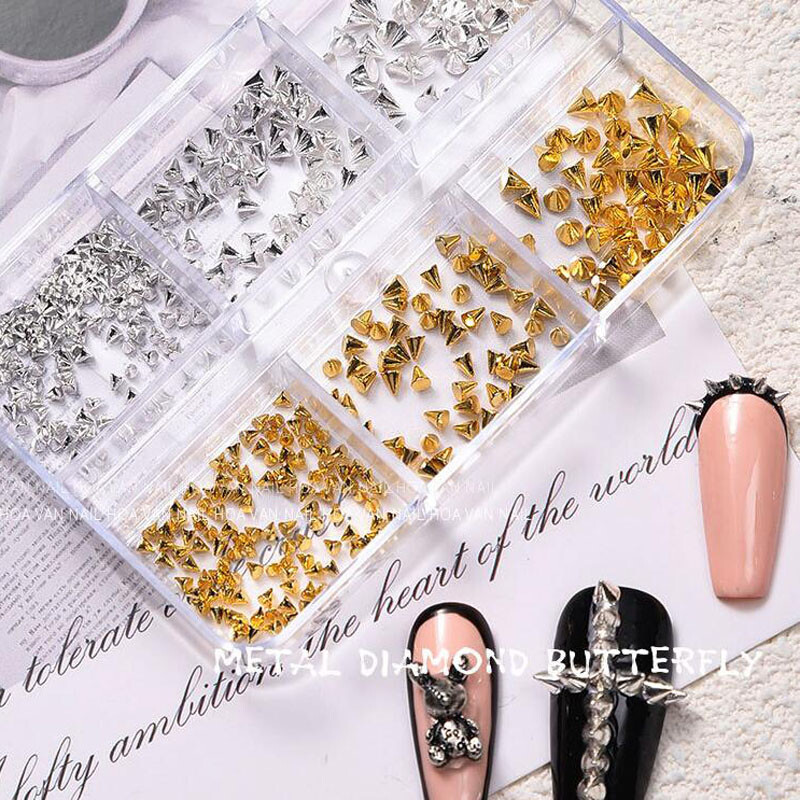 Približno 150 kom/kutija Punk konusni šiljci privjesci za nokte Cool Girl Rock Mini 1,5-3 mm metalne zlatne srebrne zakovice za DIY nail art dekoraciju