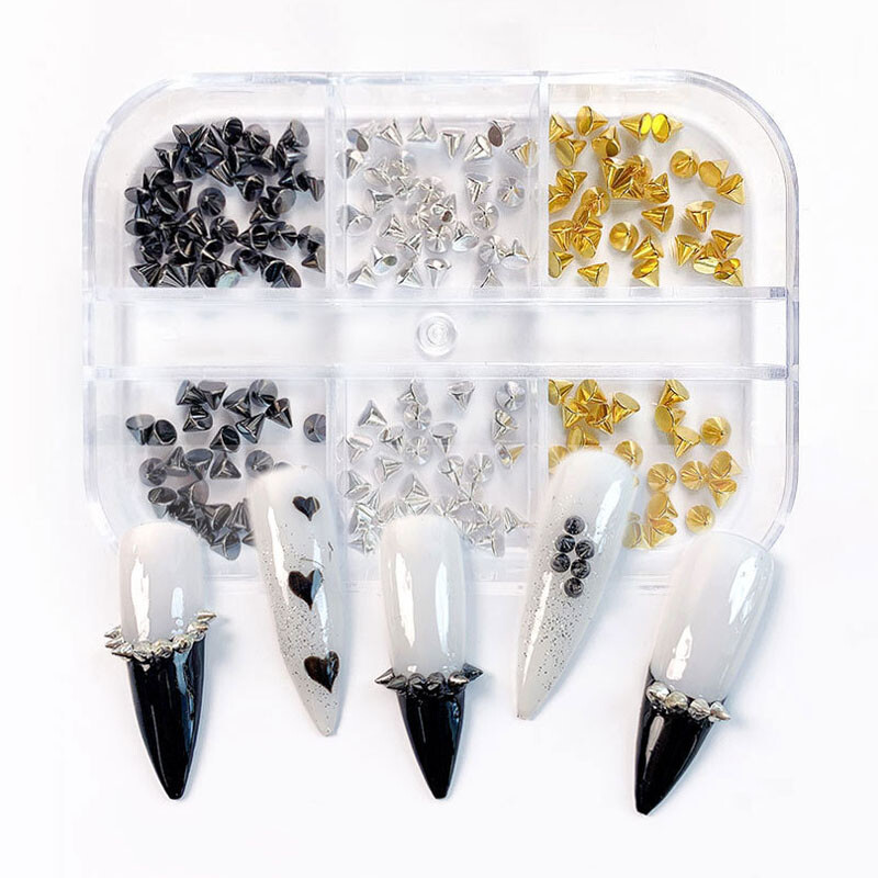 Približno 150 kom/kutija Punk konusni šiljci privjesci za nokte Cool Girl Rock Mini 1,5-3 mm metalne zlatne srebrne zakovice za DIY nail art dekoraciju