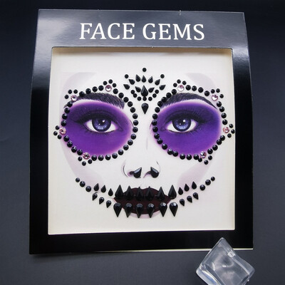 Αυτοκόλλητο με αδιάβροχο αποκριάτικο πάρτι Μαύρο χρώμα Προσωρινά κοσμήματα προσώπου Rhinestone Face Gems