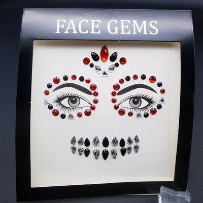 Αυτοκόλλητο με αδιάβροχο αποκριάτικο πάρτι Μαύρο χρώμα Προσωρινά κοσμήματα προσώπου Rhinestone Face Gems