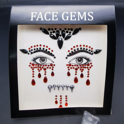 Αυτοκόλλητο με αδιάβροχο αποκριάτικο πάρτι Μαύρο χρώμα Προσωρινά κοσμήματα προσώπου Rhinestone Face Gems