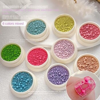 6 Χρώματα/σετ Νυχιών Micro Balls Macaron Nail Art Χάντρες χαβιαριού Macaron Color Beads Προμήθειες για νύχια Macaron Nails Ατσάλινα χάντρες