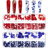 12 Ζώνες Πολλαπλών Μεγεθών Κόκκινο/Μπλε Non Hotfix Γούρια νυχιών Στρας Flatback Crystal Glitter Κοσμήματα πολύτιμοι λίθοι για διακόσμηση νυχιών
