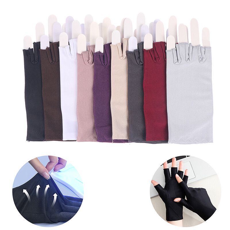1 poros manikiūro pirštinės, apsaugančios nuo UV spindulių, elastingos, kvėpuojančios, be pirštų pluošto medvilnės nagų dailės lempos pirštinės namų salonui