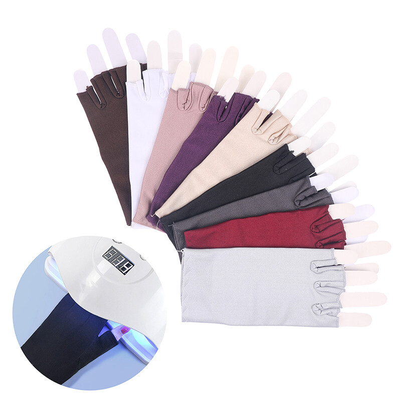 1 poros manikiūro pirštinės, apsaugančios nuo UV spindulių, elastingos, kvėpuojančios, be pirštų pluošto medvilnės nagų dailės lempos pirštinės namų salonui