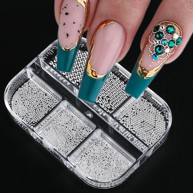 1 KUTIJA Zlatna metalna perla od nehrđajućeg čelika mješovite veličine Nail Art dekoracija 3D Mini mala kuglica od kavijara Sliver šarm Pearl Manikura TRYW19