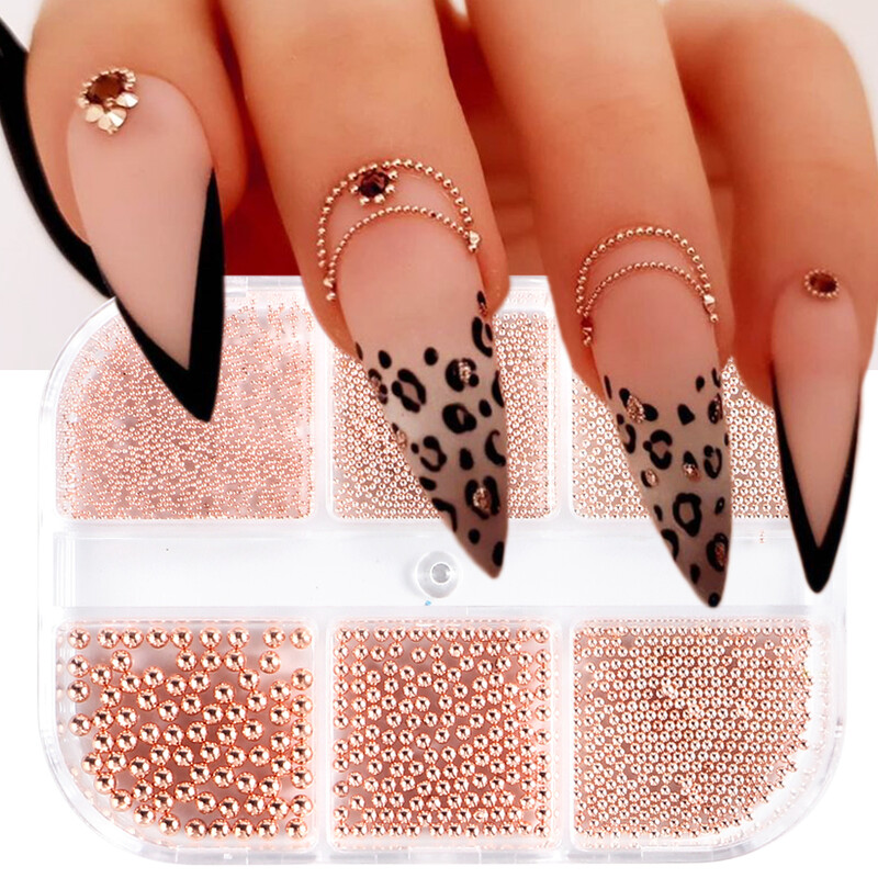 1 KUTIJA Zlatna metalna perla od nehrđajućeg čelika mješovite veličine Nail Art dekoracija 3D Mini mala kuglica od kavijara Sliver šarm Pearl Manikura TRYW19