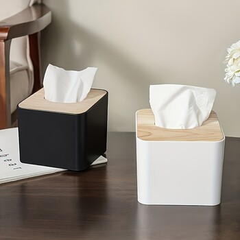 1pc/2pcs-Σκανδιναβικό Style Plastic Tissue Box με ξύλινο κάλυμμα - Χάρτινο κουτί για εστιατόρια και δωμάτια - Αποθήκευση χαρτομάντηλου