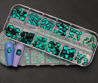 12Girds Box Πολλαπλών Μεγεθών Πολύχρωμα στρας Flatback Crystal Diamond Gems Glitter 3D Nail Art Πολυτελής διακόσμηση