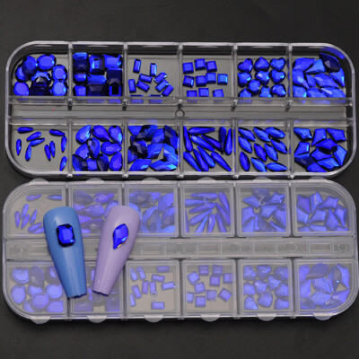 12Girds Box Πολλαπλών Μεγεθών Πολύχρωμα στρας Flatback Crystal Diamond Gems Glitter 3D Nail Art Πολυτελής διακόσμηση