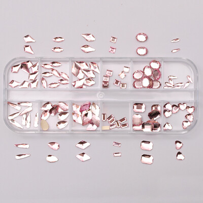 12Girds Box Πολλαπλών Μεγεθών Πολύχρωμα στρας Flatback Crystal Diamond Gems Glitter 3D Nail Art Πολυτελής διακόσμηση