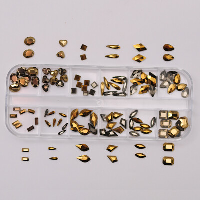 12Girds Box Πολλαπλών Μεγεθών Πολύχρωμα στρας Flatback Crystal Diamond Gems Glitter 3D Nail Art Πολυτελής διακόσμηση