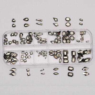 12Girds Box Πολλαπλών Μεγεθών Πολύχρωμα στρας Flatback Crystal Diamond Gems Glitter 3D Nail Art Πολυτελής διακόσμηση