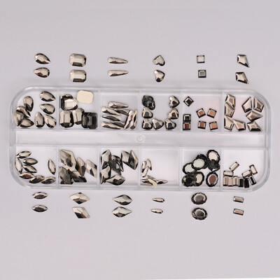 12Girds Box Πολλαπλών Μεγεθών Πολύχρωμα στρας Flatback Crystal Diamond Gems Glitter 3D Nail Art Πολυτελής διακόσμηση