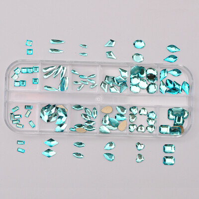 12Girds Box Πολλαπλών Μεγεθών Πολύχρωμα στρας Flatback Crystal Diamond Gems Glitter 3D Nail Art Πολυτελής διακόσμηση