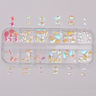 12Girds Box Πολλαπλών Μεγεθών Πολύχρωμα στρας Flatback Crystal Diamond Gems Glitter 3D Nail Art Πολυτελής διακόσμηση