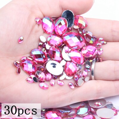 Akrilni kamenčići Ovalne zemljane strane 10x14 mm 30/200 kom Mnogo AB boja Ravno ljepilo na perlama DIY Ukrasi za izradu nakita