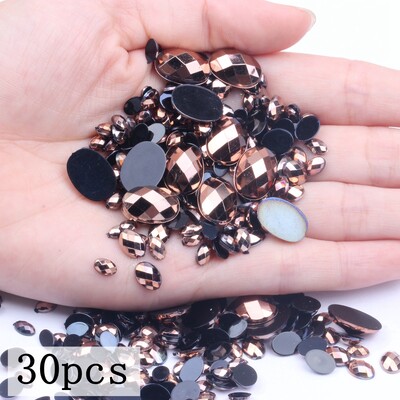 Akrilni kamenčići Ovalne zemljane strane 10x14 mm 30/200 kom Mnogo AB boja Ravno ljepilo na perlama DIY Ukrasi za izradu nakita