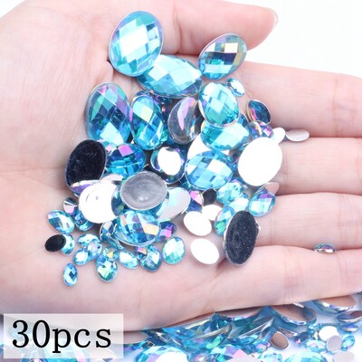 Akrilni kamenčići Ovalne zemljane strane 10x14 mm 30/200 kom Mnogo AB boja Ravno ljepilo na perlama DIY Ukrasi za izradu nakita
