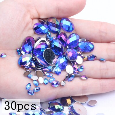 Akrilni kamenčići Ovalne zemljane strane 10x14 mm 30/200 kom Mnogo AB boja Ravno ljepilo na perlama DIY Ukrasi za izradu nakita