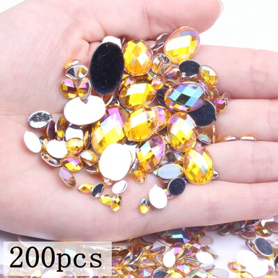 Akrilni kamenčići Ovalne zemljane strane 10x14 mm 30/200 kom Mnogo AB boja Ravno ljepilo na perlama DIY Ukrasi za izradu nakita