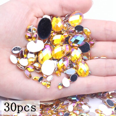 Akrilni kamenčići Ovalne zemljane strane 10x14 mm 30/200 kom Mnogo AB boja Ravno ljepilo na perlama DIY Ukrasi za izradu nakita