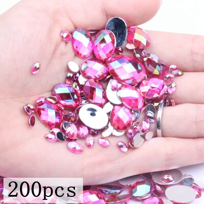 Akrilni kamenčići Ovalne zemljane strane 10x14 mm 30/200 kom Mnogo AB boja Ravno ljepilo na perlama DIY Ukrasi za izradu nakita