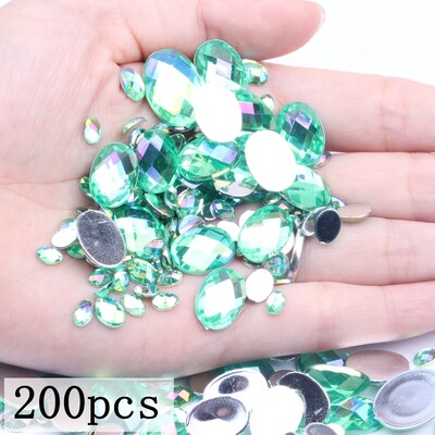 Akrilni kamenčići Ovalne zemljane strane 10x14 mm 30/200 kom Mnogo AB boja Ravno ljepilo na perlama DIY Ukrasi za izradu nakita