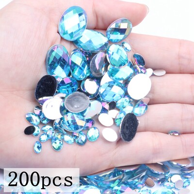 Akrilni kamenčići Ovalne zemljane strane 10x14 mm 30/200 kom Mnogo AB boja Ravno ljepilo na perlama DIY Ukrasi za izradu nakita