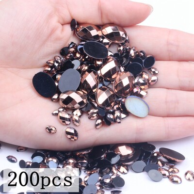 Akrilni kamenčići Ovalne zemljane strane 10x14 mm 30/200 kom Mnogo AB boja Ravno ljepilo na perlama DIY Ukrasi za izradu nakita