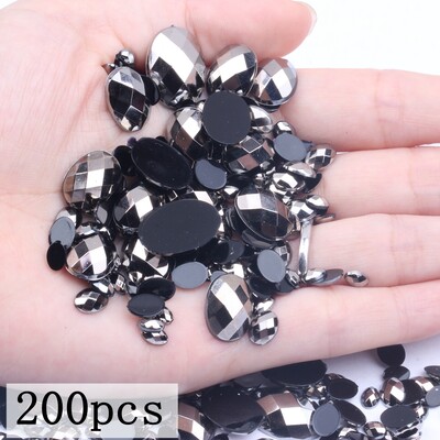 Akrilni kamenčići Ovalne zemljane strane 10x14 mm 30/200 kom Mnogo AB boja Ravno ljepilo na perlama DIY Ukrasi za izradu nakita